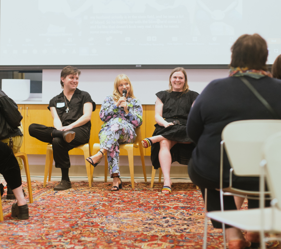 A photo of students presenting during the Arts Practicum.