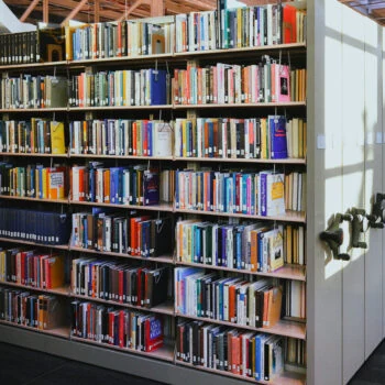 A photo of books in the library.