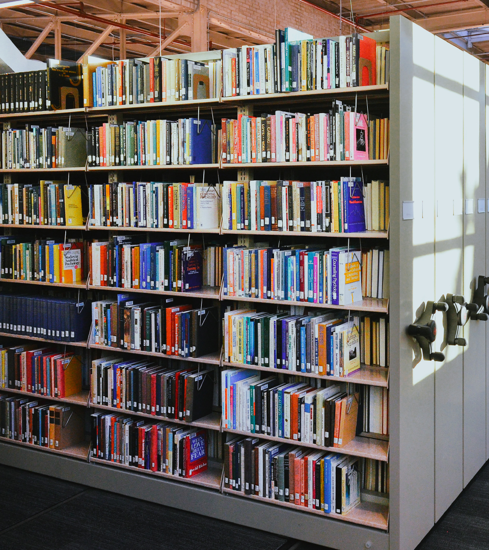 A photo of books in the library.